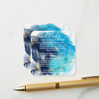 Tarjeta De Recepción Detalles de Tinta Alcohólica Azul Oro Personalizad