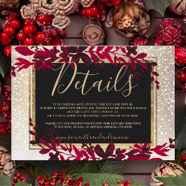 Tarjeta De Recepción detalles de tipografía dorada hoja roja nieve invi