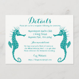 Tarjeta De Recepción Detalles de Turquesa Verde Caballito de Mar Bodas 