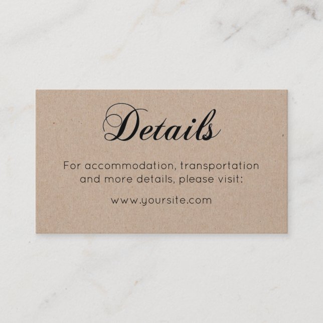 Tarjeta De Recepción Detalles de un boda rústico. Caligrafía por país s (Anverso)