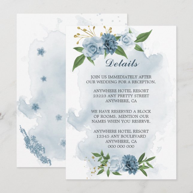 Tarjeta De Recepción detalles de vegetación de flores azules (Anverso / Reverso)