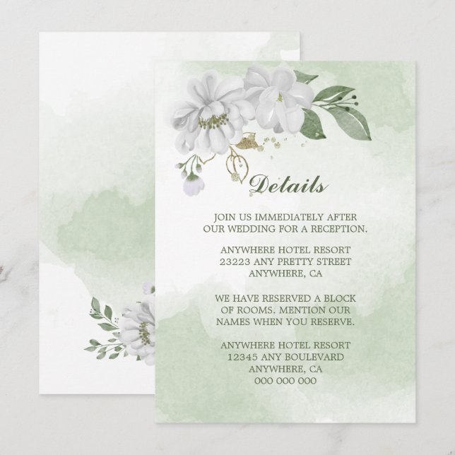 Tarjeta De Recepción detalles de vegetación de flores blancas (Anverso / Reverso)