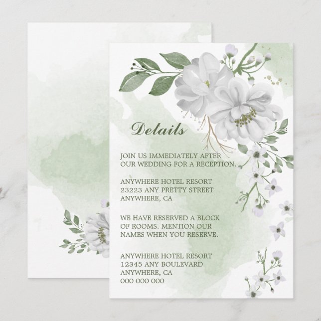 Tarjeta De Recepción detalles de vegetación de flores blancas (Anverso / Reverso)