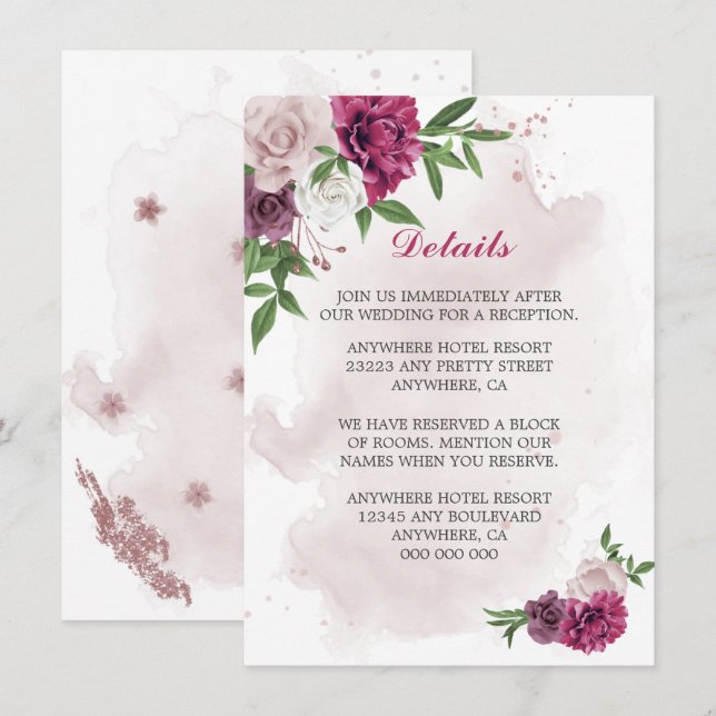 Tarjeta De Recepción detalles de vegetación de flores de malva rosa (Anverso / Reverso)