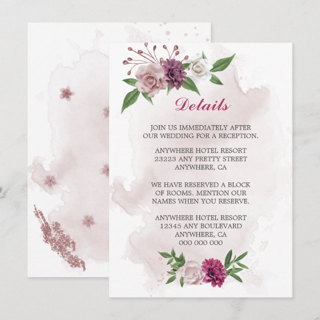 Tarjeta De Recepción detalles de vegetación de flores de malva rosa (Anverso / Reverso)