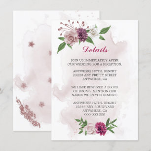 Tarjeta De Recepción detalles de vegetación de flores de malva rosa