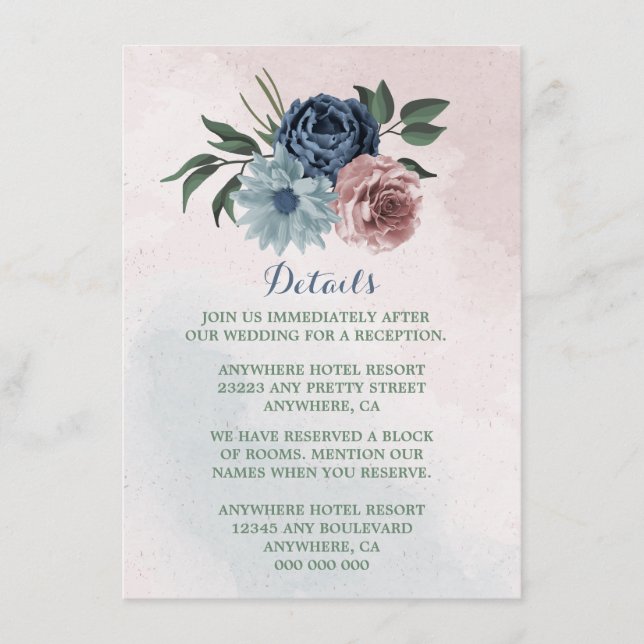 Tarjeta De Recepción detalles de vegetación floral azul azul marino pol (Anverso)