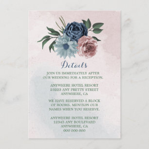 Tarjeta De Recepción detalles de vegetación floral azul azul marino pol