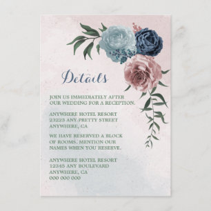Tarjeta De Recepción detalles de vegetación floral azul azul marino pol