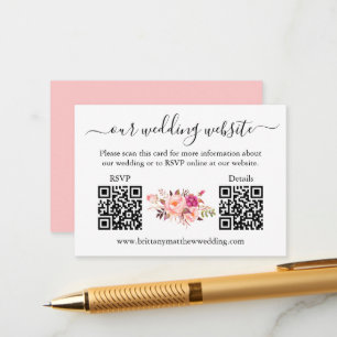 Tarjeta De Recepción Detalles de Watercolor Pink Rubor Floral 2 QR RSVP