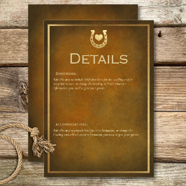 Tarjeta De Recepción Detalles de Western Rustic Horseshoe Brown y Gold