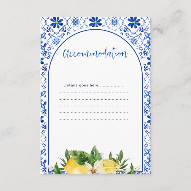 Tarjeta De Recepción Detalles del alojamiento con limón floral amarillo (Anverso)