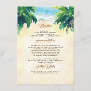 Tarjeta De Recepción Detalles del árbol de palmas y del Boda costero