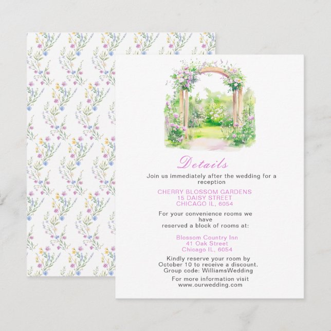 Tarjeta De Recepción Detalles del arco del Boda floral de primavera (Anverso / Reverso)