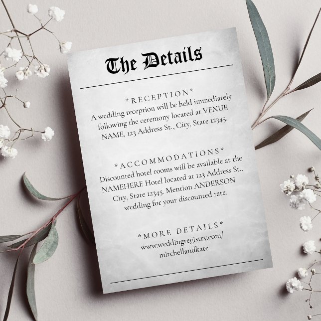 Tarjeta De Recepción Detalles del artículo de periódico Boda (Newspaper Article Wedding Details Enclosure Card
)