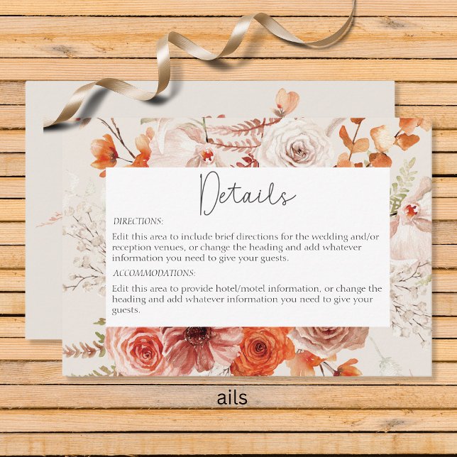 Tarjeta De Recepción Detalles del Beige floral del Naranja Quemado de B (Subido por el creador)