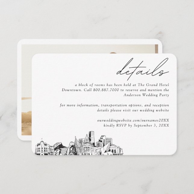Tarjeta De Recepción Detalles del bloque de habitaciones de Denver Boda (Anverso / Reverso)