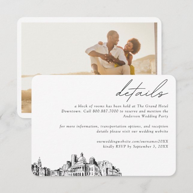 Tarjeta De Recepción Detalles del Bloque de Habitaciones de Hotel para  (Anverso / Reverso)