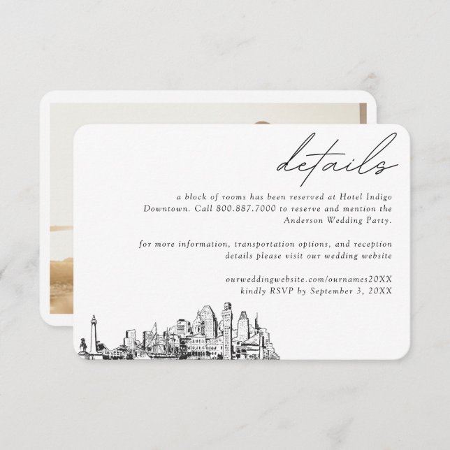 Tarjeta De Recepción Detalles del bloque de habitaciones del Baltimore  (Anverso / Reverso)