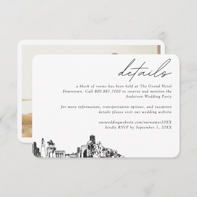 Tarjeta De Recepción Detalles del bloque de habitaciones del Boda Houst (Anverso / Reverso)