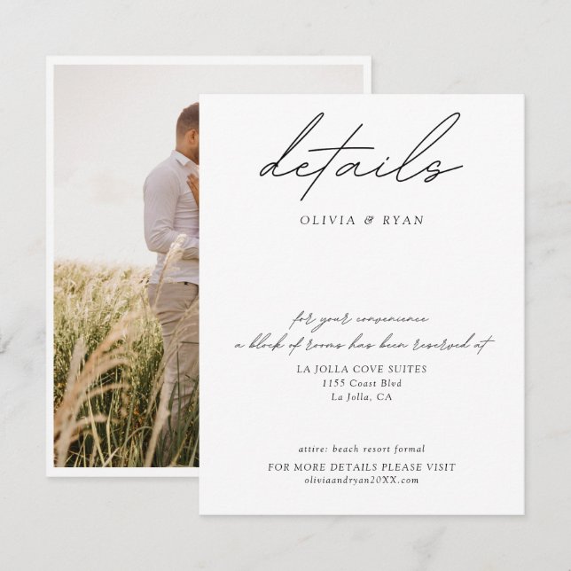 Tarjeta De Recepción Detalles del bloque de habitaciones del Boda minim (Anverso / Reverso)