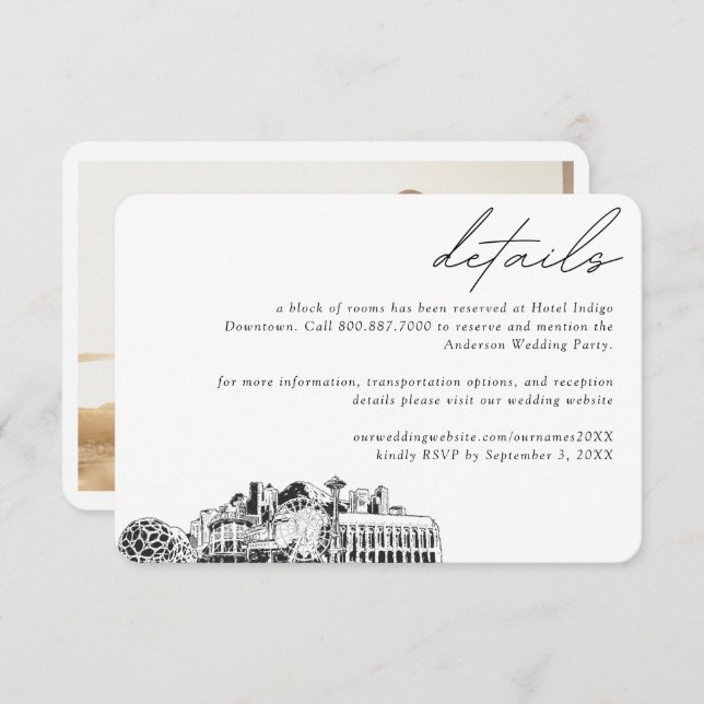 Tarjeta De Recepción Detalles del bloque de habitaciones del Boda Seatt (Anverso / Reverso)