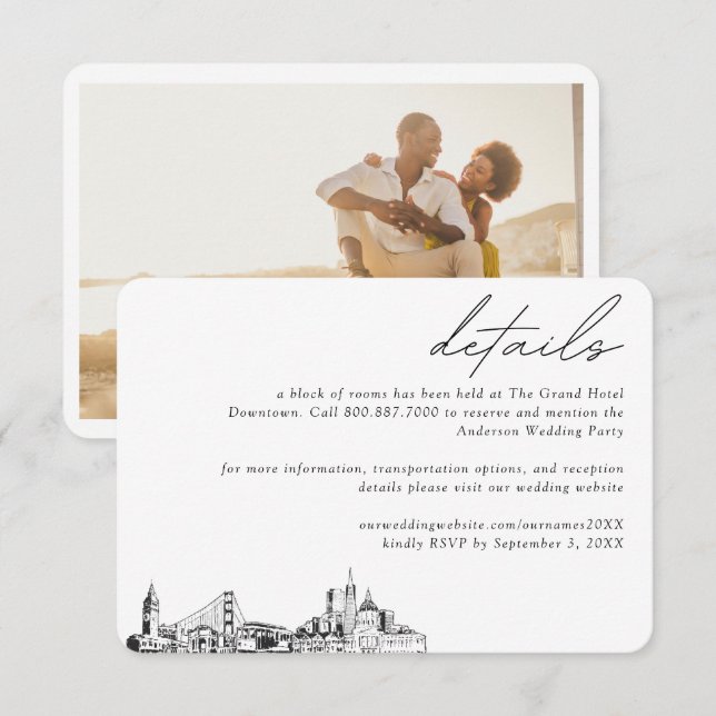 Tarjeta De Recepción Detalles del bloque de habitaciones del hotel Boda (Anverso / Reverso)