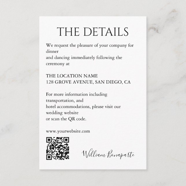 Tarjeta De Recepción Detalles del boda (Anverso)