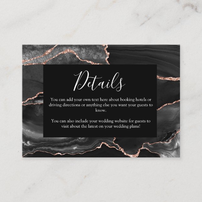 Tarjeta De Recepción Detalles del boda Agate negro clásico formal (Anverso)