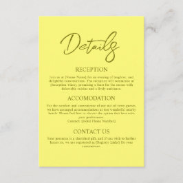 Tarjeta De Recepción Detalles del Boda amarillo de la mantequilla moder