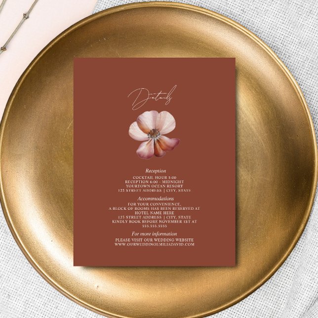 Tarjeta De Recepción Detalles del Boda Anemone Dark Terracotta (Subido por el creador)