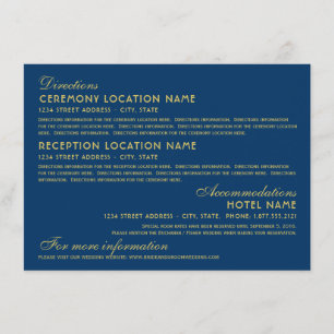 Tarjeta De Recepción Detalles del Boda Art Deco Vintage Dark Navy Gold