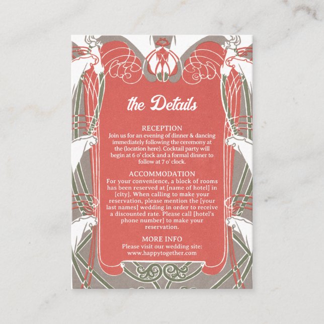 Tarjeta De Recepción Detalles del Boda Art Nouveau Calla Lily Elegance (Anverso)