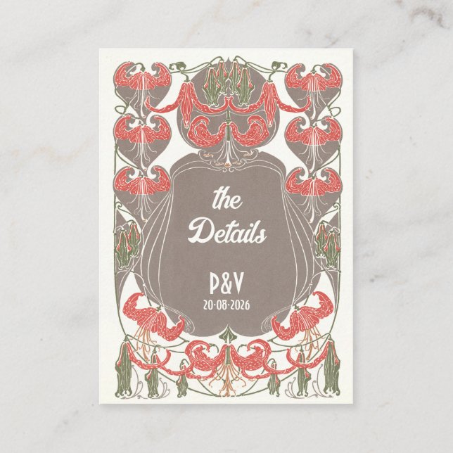 Tarjeta De Recepción Detalles del Boda Art Nouveau Fuchsia Elegance (Reverso)