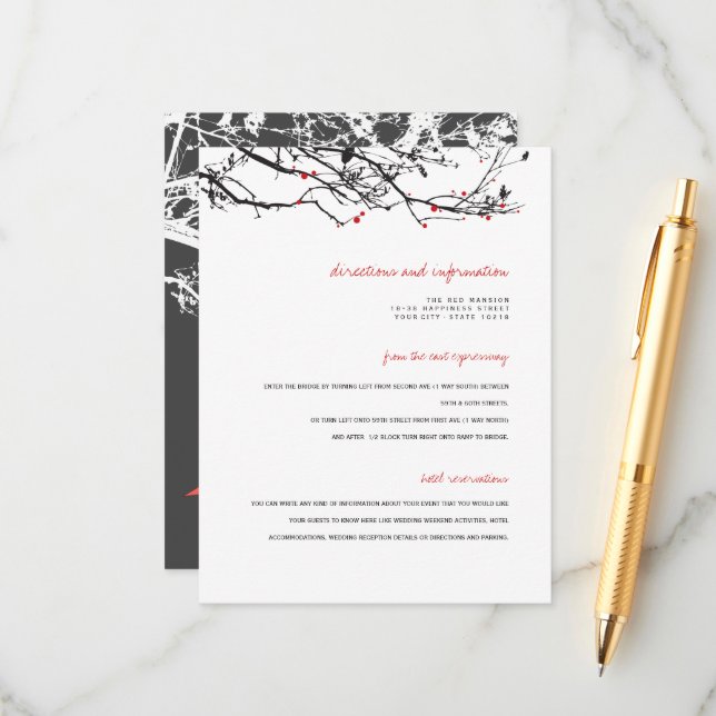 Tarjeta De Recepción Detalles del Boda asiático con papel de origami co (Anverso/Reverso In Situ)