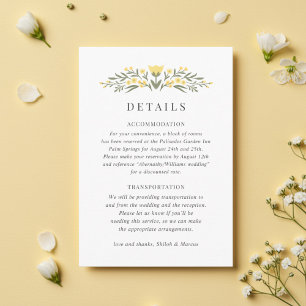Tarjeta De Recepción Detalles del Boda Avalon Butter Yellow Floral