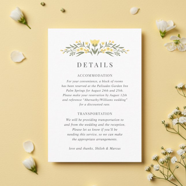 Tarjeta De Recepción Detalles del Boda Avalon Butter Yellow Floral (Subido por el creador)