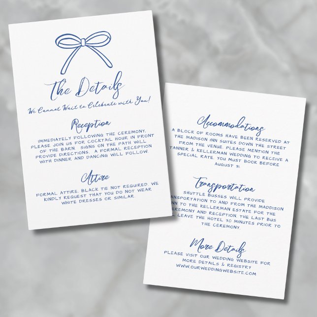 Tarjeta De Recepción Detalles del Boda azul caprichoso dibujado a mano (Hand Drawn Whimsical Blue Wedding Details Enclosure Card)