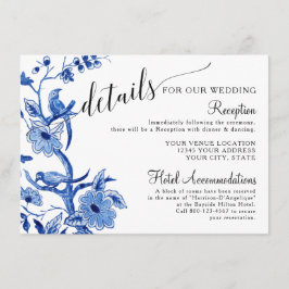Tarjeta De Recepción Detalles del Boda azul Chinoiserie de influencia a