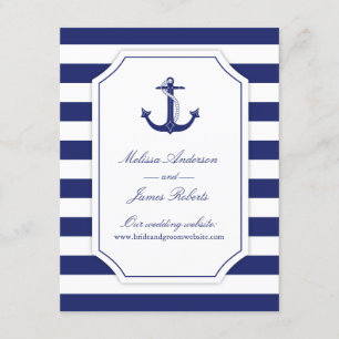 Tarjeta De Recepción Detalles del Boda azul de la Marina de Anclaje Náu