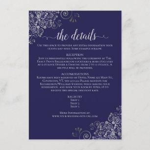 Tarjeta De Recepción Detalles del Boda azul de la Marina de Plata