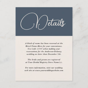 Tarjeta De Recepción Detalles del Boda azul de la Marina de Simplicidad