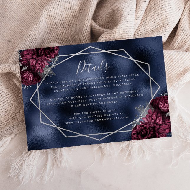 Tarjeta De Recepción Detalles del Boda azul de la Marina Floral Plata B (Subido por el creador)
