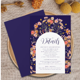 Tarjeta De Recepción Detalles del Boda azul de la Marina Floral Rusa de