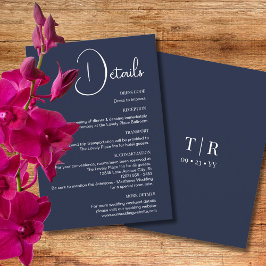 Tarjeta De Recepción Detalles del Boda azul de la Marina minimalista