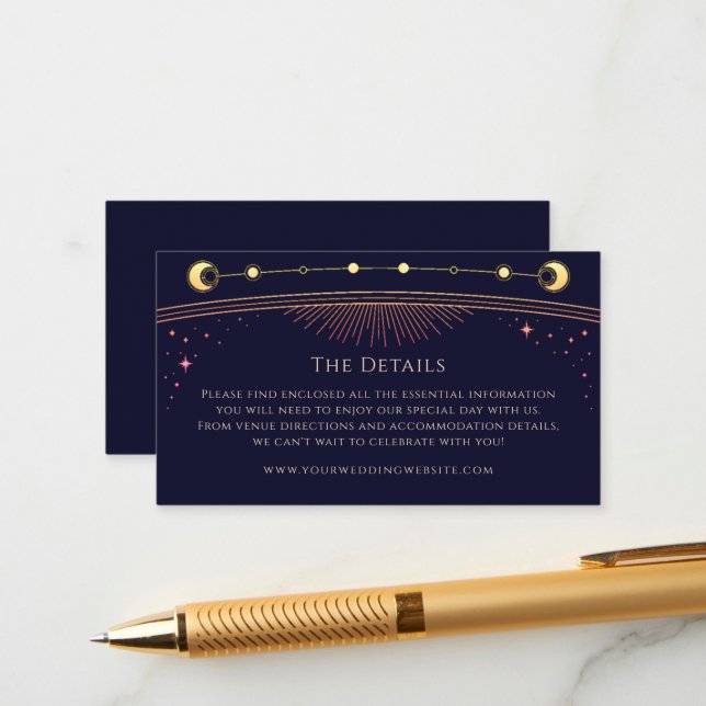 Tarjeta De Recepción Detalles del Boda azul de la marina mística arcoir (Anverso/Reverso In Situ)