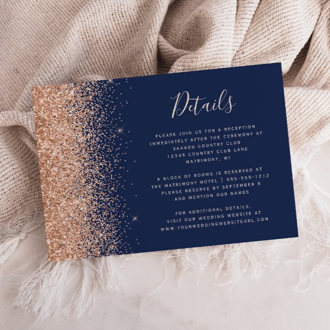 Tarjeta De Recepción Detalles del Boda azul de la Marina Purpurina Peac (Subido por el creador)