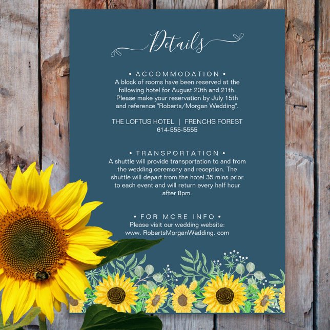 Tarjeta De Recepción Detalles del Boda azul de la Marina Sunflowers de  (Subido por el creador)