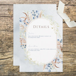 Tarjeta De Recepción Detalles del Boda azul de las flores de boho seco 