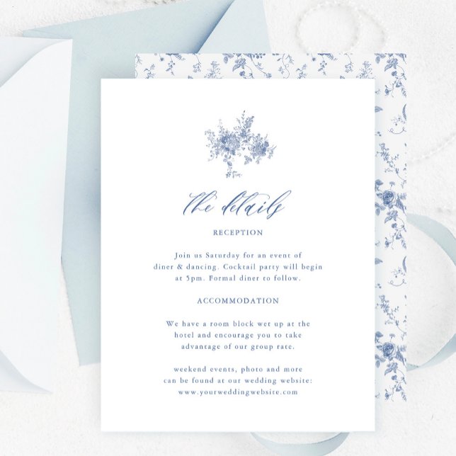 Tarjeta De Recepción Detalles del Boda azul del tocador de Chinoiserie  (Subido por el creador)